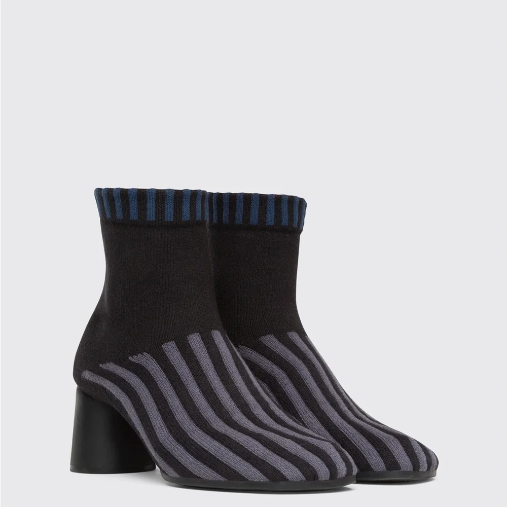 Camper Black and Blue Striped Ankle Boots - Picture 1 of 4